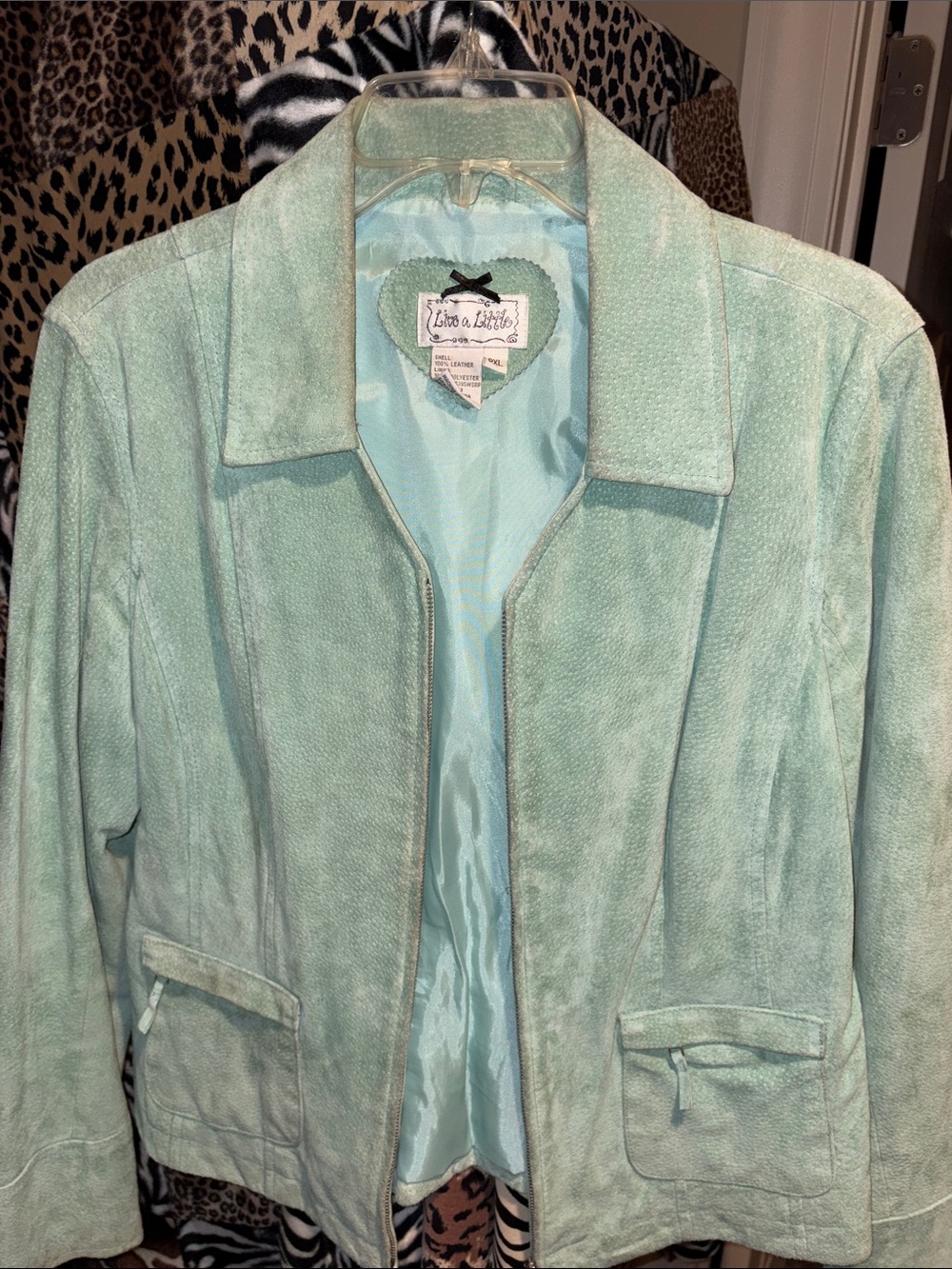 Live a Little aqua zipper Suede jacket XL petite